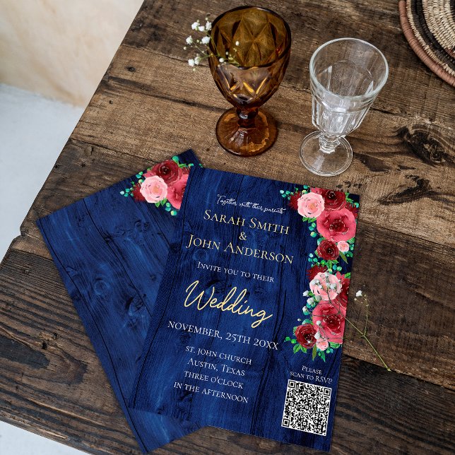 Einladung der Marine Burgundy Watercolor zur Hochz Flyer (Von Creator hochgeladen)