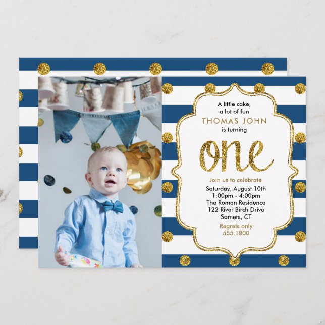 Einladung der Marine, Gold Glitzer zum ersten Gebu (Vorne/Hinten)