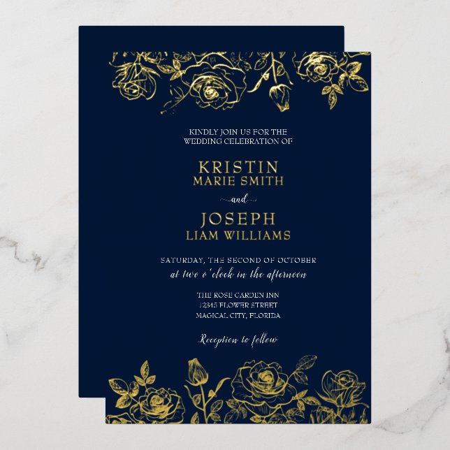 Einladung der Marine und Gold Rose Garden Foil (Vorderseite/Rückseite)