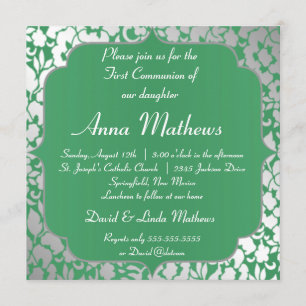 Einladung der Metallic Emerald Green First Communi