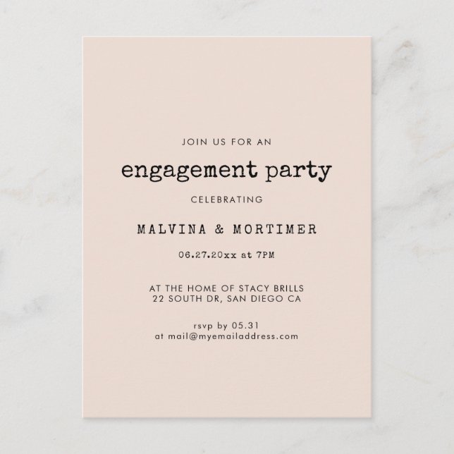 Einladung der Minimalistischen Schreibmaschine Postkarte (Vorderseite)