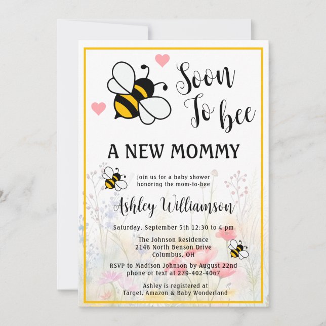 Einladung der Mommy-to-Bee Floral Baby Girl Shower (Vorderseite)