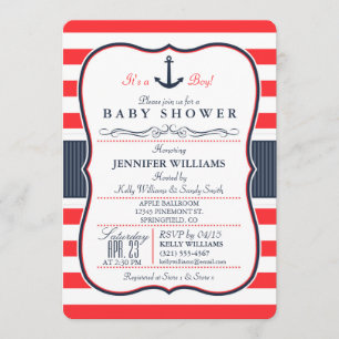 Einladung der Nautic Navy Blue and Red Baby Shower