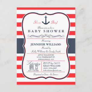 Einladung der Nautic Navy Blue and Red Baby Shower