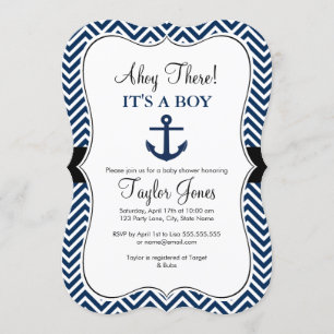 Einladung der Nautic White & Navy Babydusche