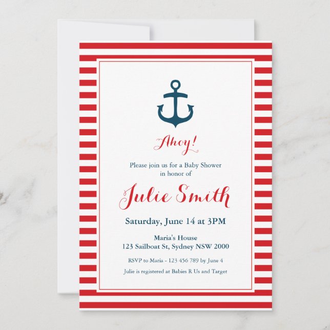 Einladung der Nautical Red Baby Shower (Vorderseite)