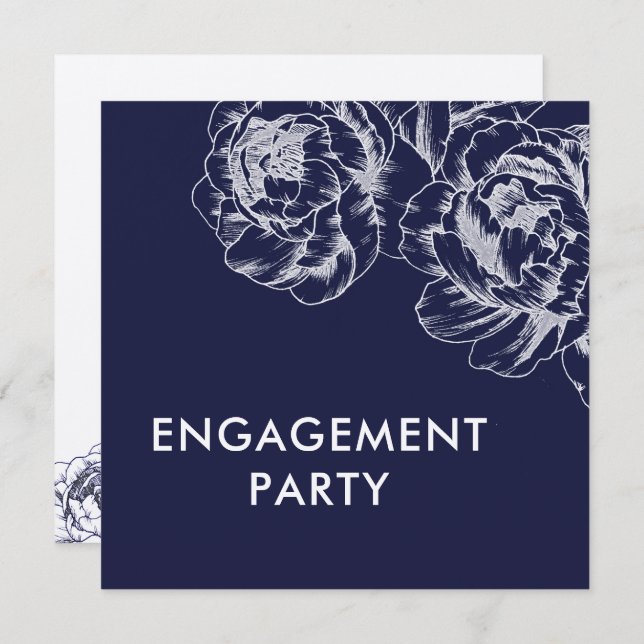 Einladung der Navy Peony Simple Engagement Party (Vorne/Hinten)
