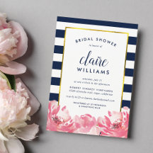 Einladung der Navy Stripe & Pink Peony Bridal Dusc
