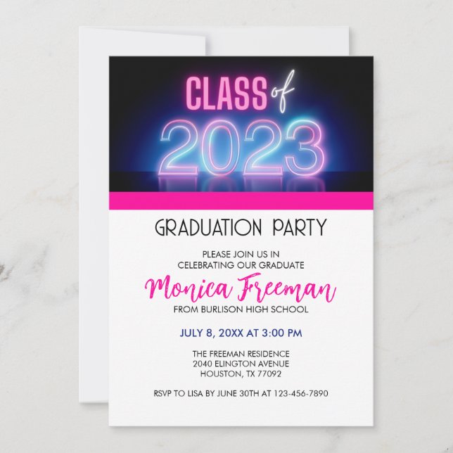Einladung der Neon Class 2023 Graduation Party (Vorderseite)