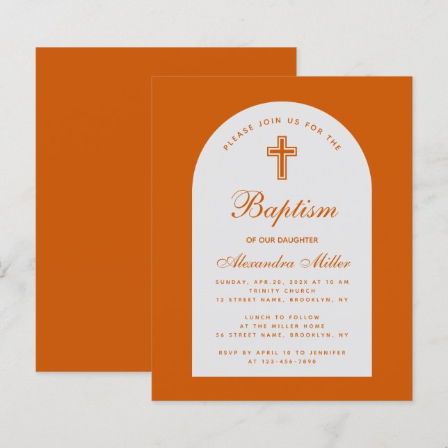 Einladung der Orange Girl Baptism Arch (Vorne/Hinten)