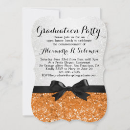 Einladung der Orange Glittery Bow Graduation Party