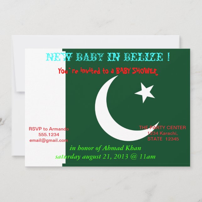 Einladung der pakistanischen Flagge zur Babydusche (Vorderseite)