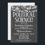 Einladung der Partei für politische wissenschaftli<br><div class="desc">Eine lustige Schwarz-Weiß-Chalkboard Politik-Abschlussfeier mit leuchtenden Lichtern an der Spitze.</div>