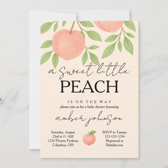 Einladung der Peach Baby Dusche (Vorderseite)