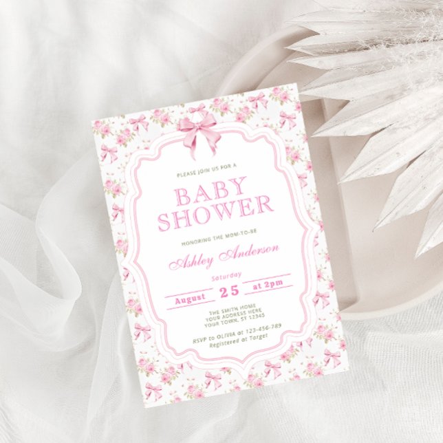 Einladung der Pink Bow and Floral Girl Shower (Von Creator hochgeladen)