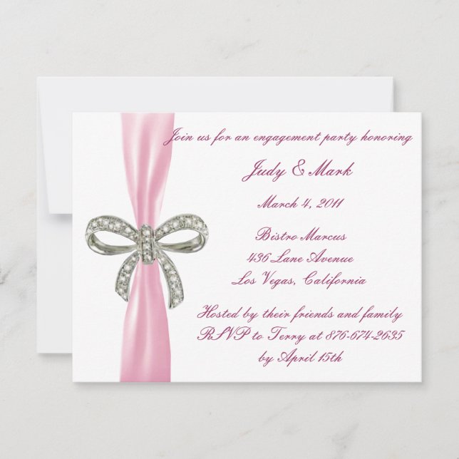 Einladung der Pink Diamond Bow-Engagement-Partei (Vorderseite)