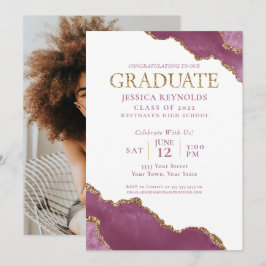 Einladung der Pink Gold Agate Foto Graduation Part