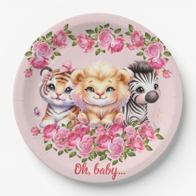 Einladung der Pink WIld Animal Girl's Baby Shower Pappteller (Vorderseite)