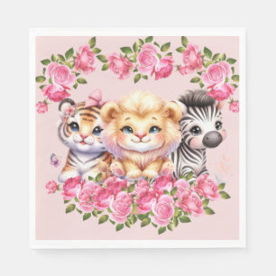 Einladung der Pink WIld Animal Girl's Baby Shower Serviette
