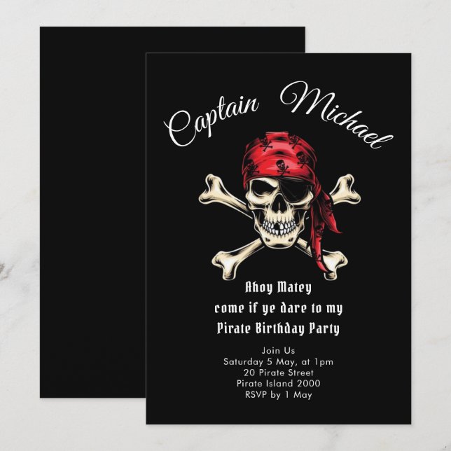 Einladung der Pirate Birthday Party (Vorne/Hinten)