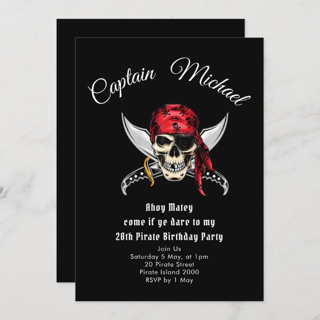 Einladung der Pirate Birthday Party (Vorne/Hinten)