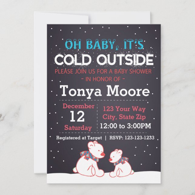 Einladung der Polar Bear Red Baby Dusche (Vorderseite)