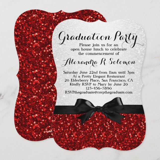 Einladung der Red Glitzer Look Bow Graduation Part (Vorne/Hinten)