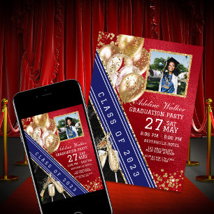 Einladung der Red Gold Navy Blue Graduation Party