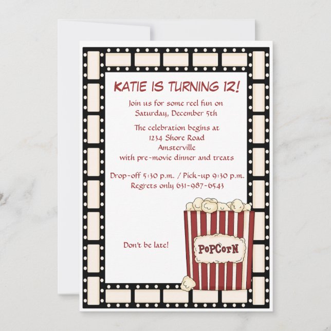 Einladung der Reel Time Birthday Party (Vorderseite)