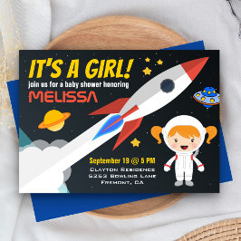 Einladung der Rocket Girl Outer Space Babydusche