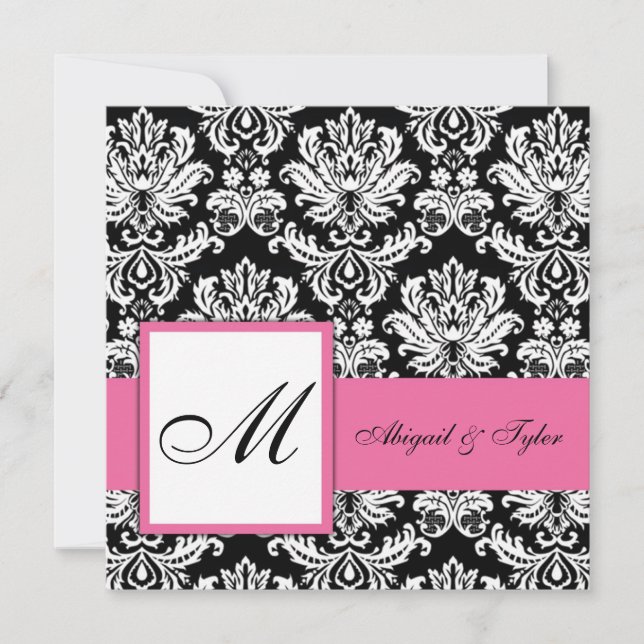 Einladung der rosa Wedding Monogram Damask (Vorderseite)