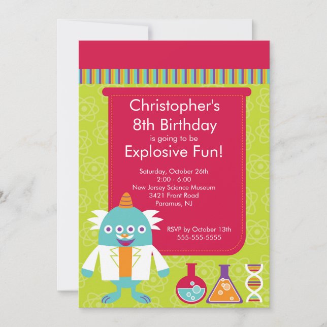 Einladung der "Science Birthday Party" (Vorderseite)