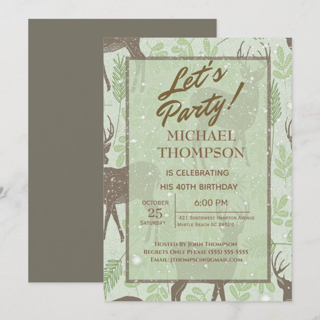 Einladung der Snowy Deer Hunter Birthday Party (Vorne/Hinten)