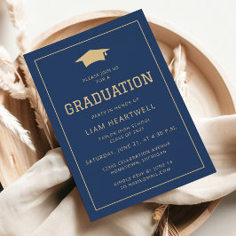 Einladung der Sporty Navy Blue Gold Graduation Par