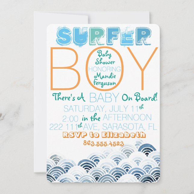 Einladung der Surfer Boy Baby Dusche (Vorderseite)