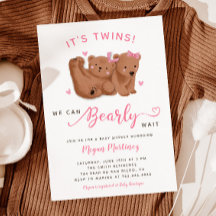 Einladung der Twin Girls Cub Bear Baby Shower