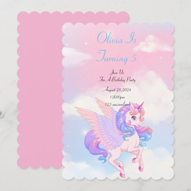 EINLADUNG DER UNICORN BIRTHDAY (Vorne/Hinten)