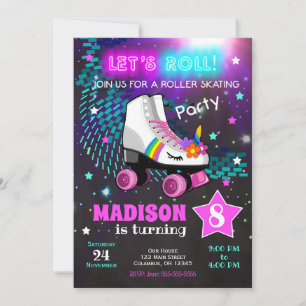 Einladung der Unicorn Roller Skaten Birthday Party