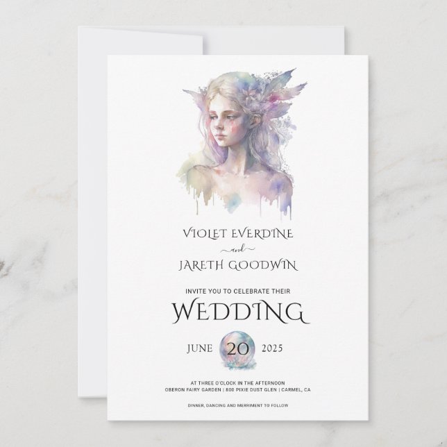 Einladung der verzauberten Fairy Woodland Hochzeit (Vorderseite)