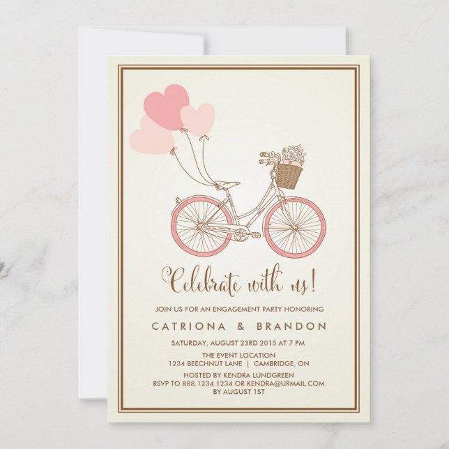 EINLADUNG DER Vintagen PINK BICYCLE ENGAGEMENT PAR (Vorderseite)