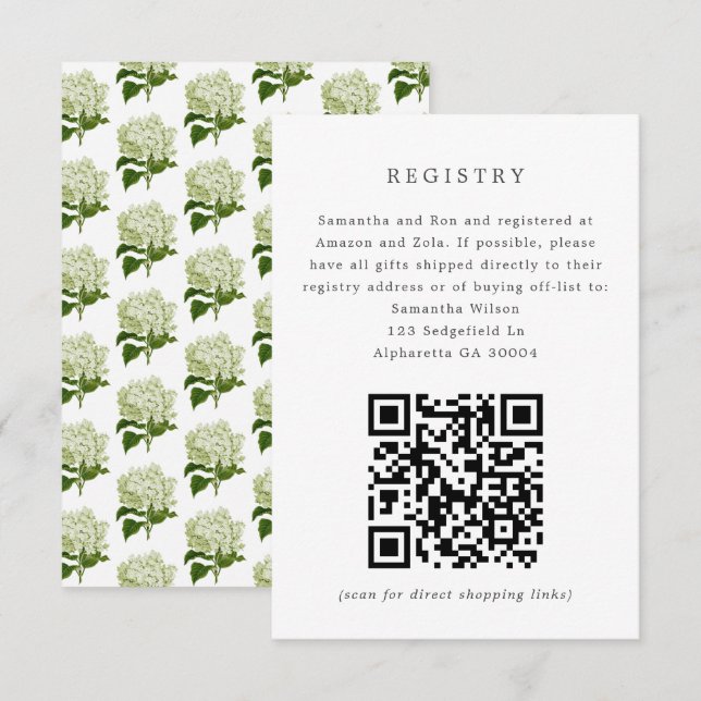Einladung der White Hydrangea Bridal Registrierung (Vorne/Hinten)