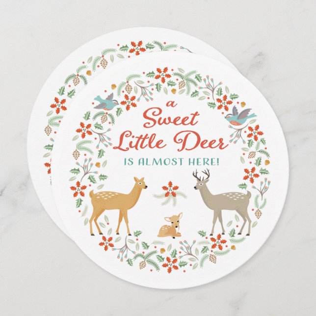 Einladung der Woodland Deer Baby Dusche (Vorne/Hinten)