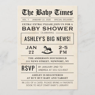 Einladung der Zeitung Baby Shower