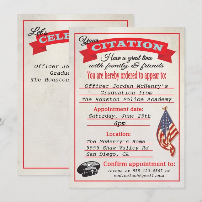 Einladung des Abschlusses der Polizeiakademie (Vorne/Hinten)