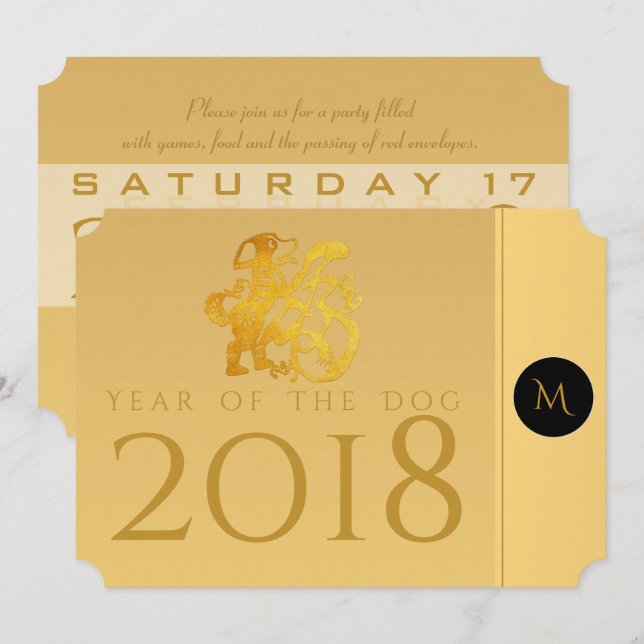 Einladung des Goldhundes Papercut 2018 Monogramm (Vorne/Hinten)