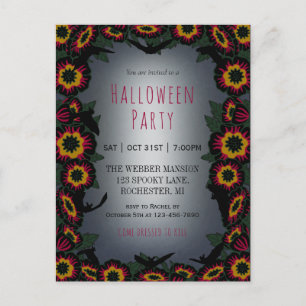 Einladung des Goth Halloween-Party mit Blume und F Postkarte