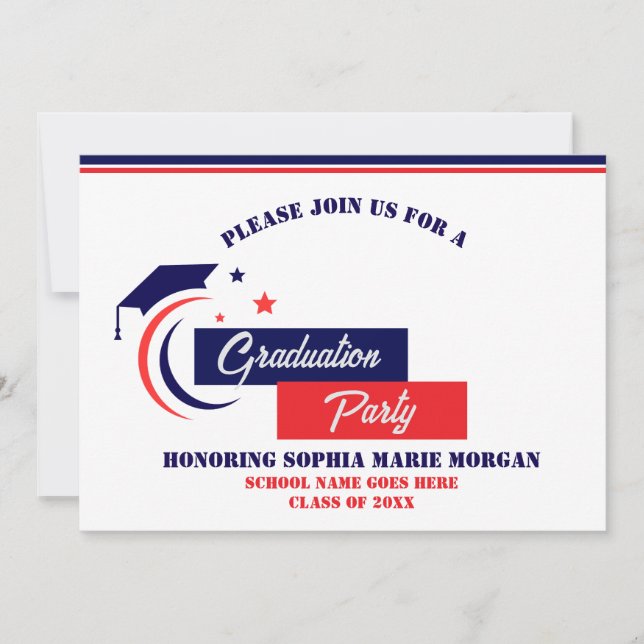 Einladung des Graduate Blue Red White Abschluss (Vorderseite)