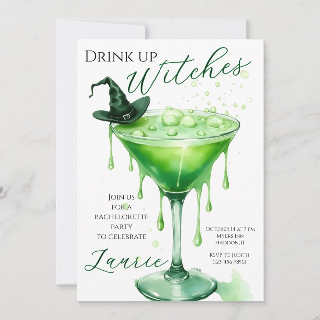 Einladung des Junggeselinnen-Abschieds "Drink up H (Vorderseite)