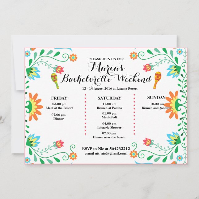 Einladung des Junggeselinnen-Abschieds Fiesta, (Vorderseite)