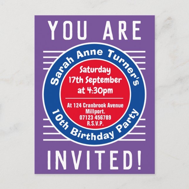 Einladung des Kindes zur 10. Geburtstagsfeier (Vorderseite)